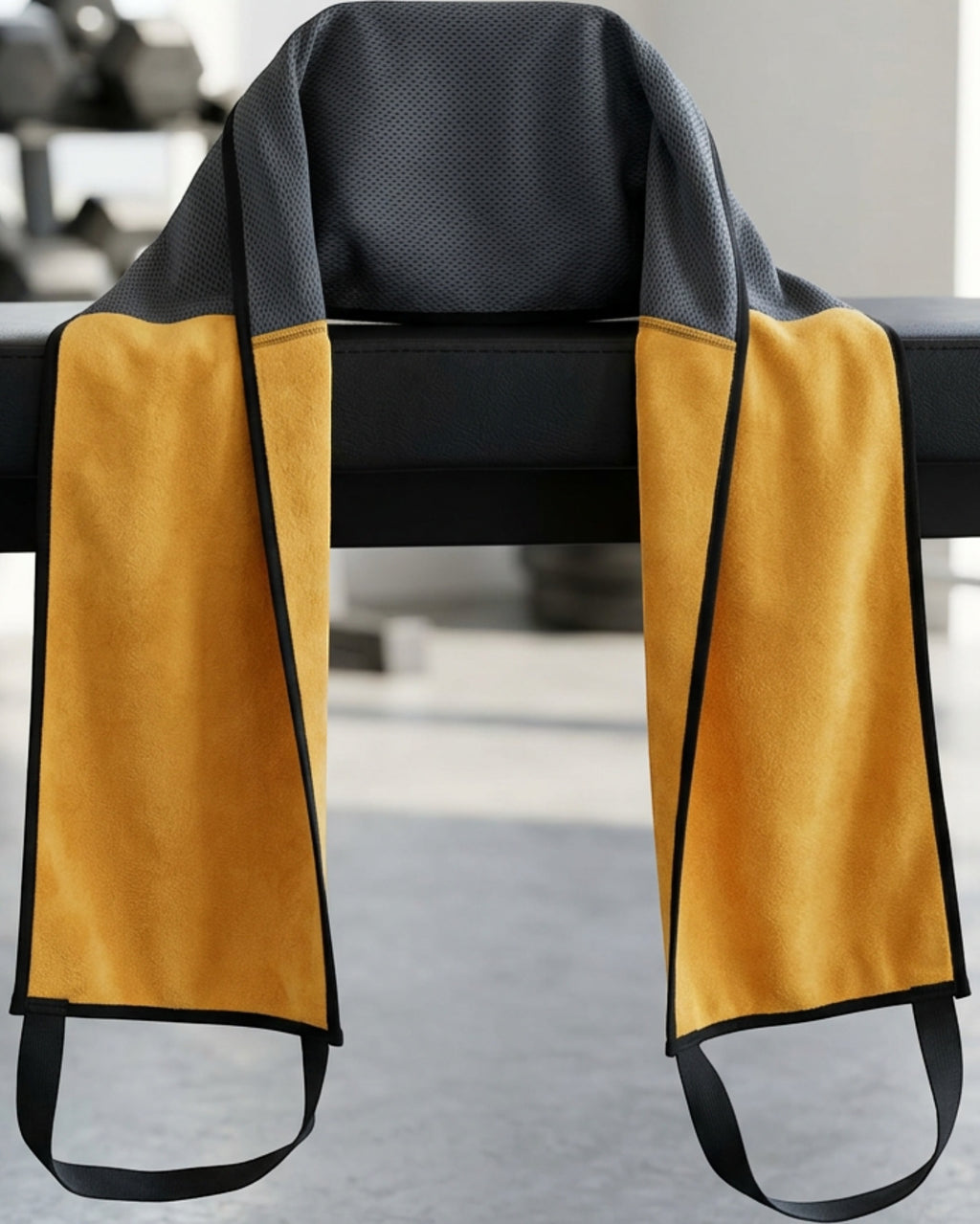 Zedro Dual-End Neck Training Towel with Center Mesh Panel 108 x 22 cm Ochre Charcoal - Lifestyle view