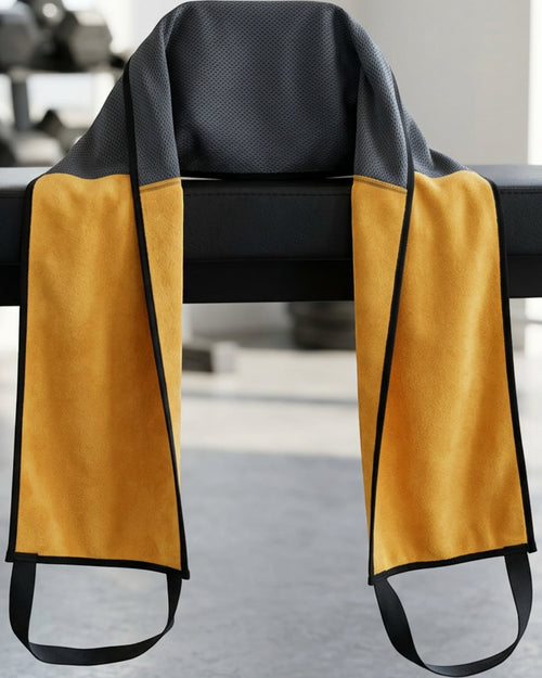 Zedro Dual-End Neck Training Towel with Center Mesh Panel 108 x 22 cm Ochre Charcoal - Lifestyle view